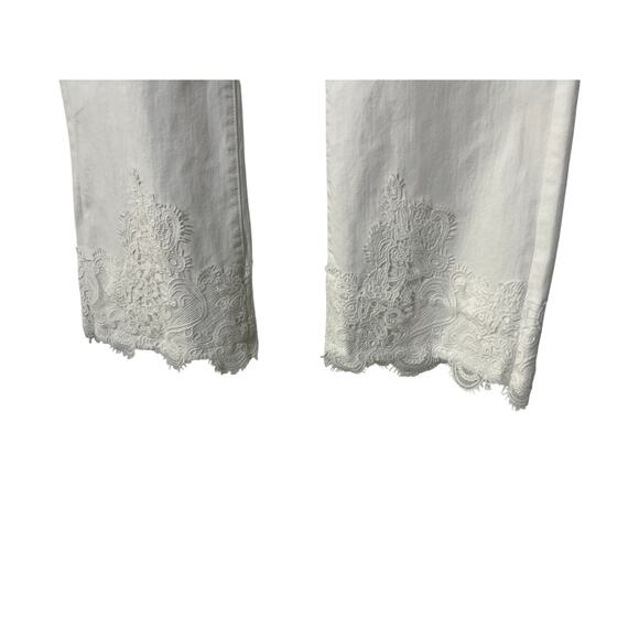 LIVERPOOL WOMENS 16 HANNAH CROP FLARE LACE HEM STRETCH DENIM JEAN WHITE NEW - Picture 8 of 11